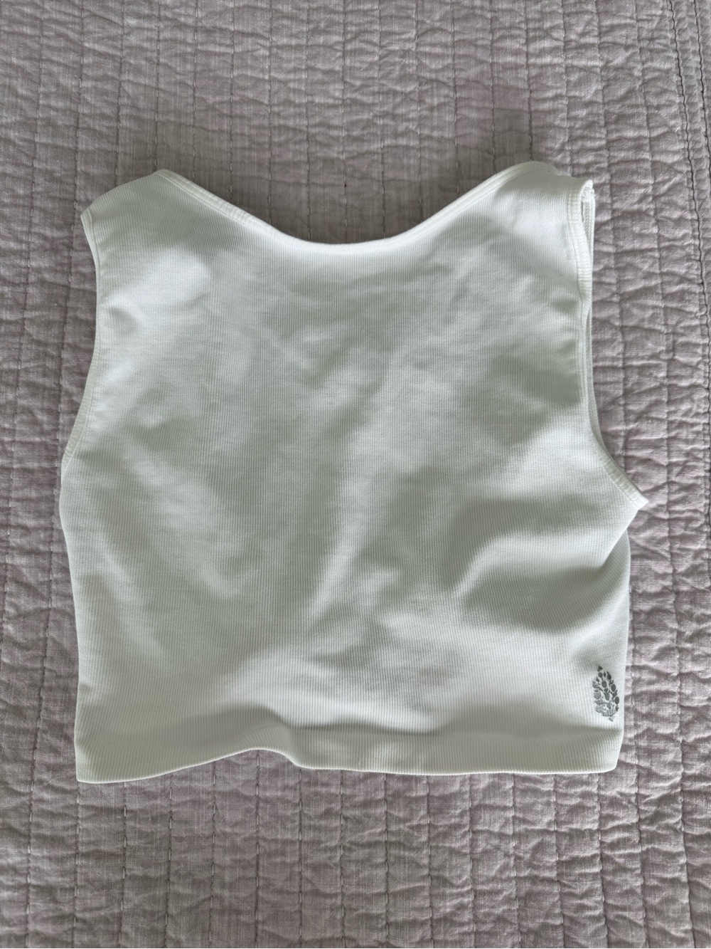 FP Movement by Free People White Ribbed Crop Tank with Silver Print